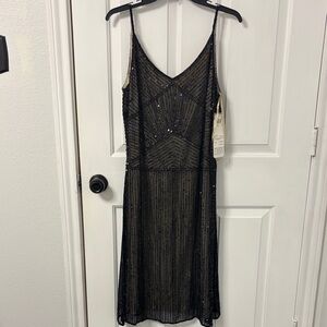 Adrianna Papell Black Beaded Midi Dress